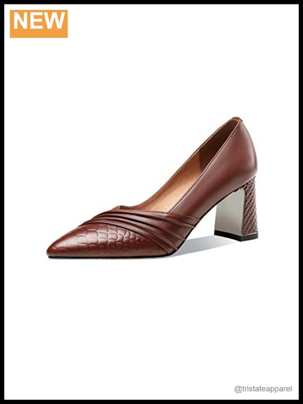 TinaCus Wrinkle Design Pointed Toe Pumps with Block Heel